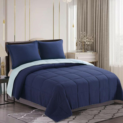 RAASO Solid Single Comforter for  Mild Winter(Polyester, Dark Blue & Sky Blue)
