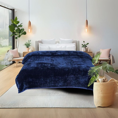 OSONICTEXTILE Solid Double Mink Blanket for  Heavy Winter(Microfiber, Blue)