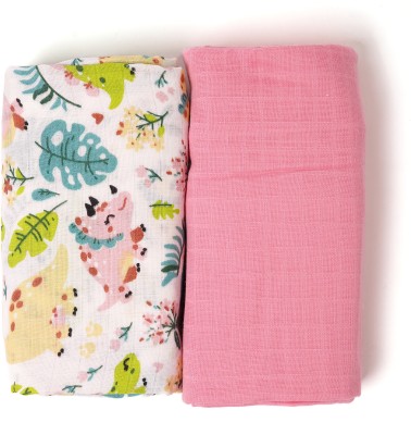 TIDY SLEEP Printed Crib Swaddling Baby Blanket for  Mild Winter(Cotton, Dino, Solid Pink)