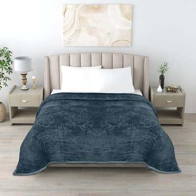 MFI Floral Single Mink Blanket for  Heavy Winter(Microfiber, Grey)