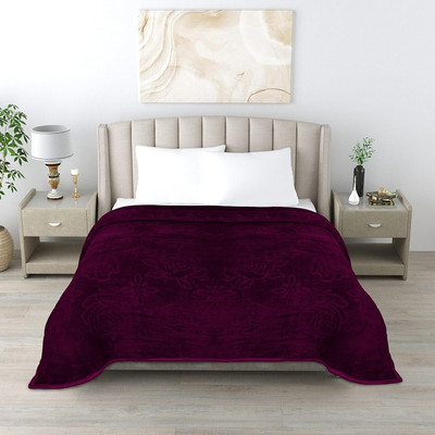 Anadhika Self Design Double Mink Blanket for  Heavy Winter(Woollen Blend, Wine)
