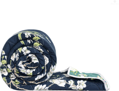 Divine Casa Printed Single Comforter for  Mild Winter(Microfiber, Grey Blue and White)