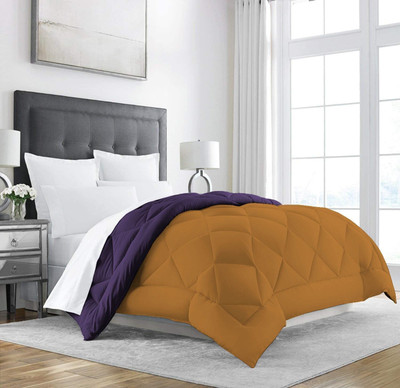 Linenovation Solid Double Comforter for  Heavy Winter(Polyester, Purple : Light Brown)