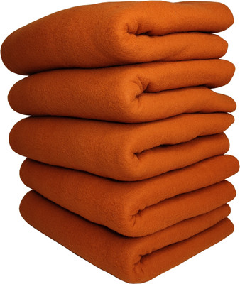 HOMIEE Solid Double Fleece Blanket for  AC Room(Polyester, 5 Orange)