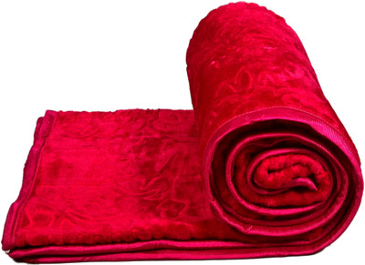 SPANGLE Self Design Single Mink Blanket for  Mild Winter(Microfiber, Magenta)