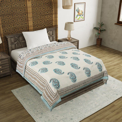 Blocks Of India Paisley Single Quilt for  Mild Winter(Cotton, Grey)
