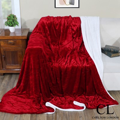 CARLTON LONDON Solid Double Sherpa Blanket for  Heavy Winter(Polyester, Red)