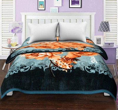 SPANGLE Self Design Double AC Blanket for  AC Room(Microfiber, Sky Blue & Brown)