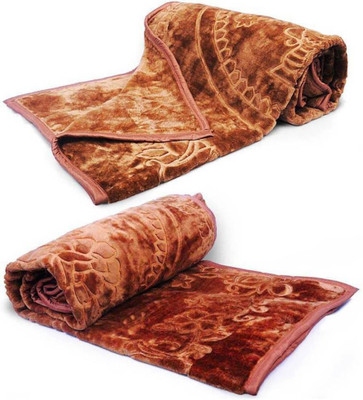 Oshano Floral Single Mink Blanket for  Heavy Winter(Microfiber, Camel Brown)