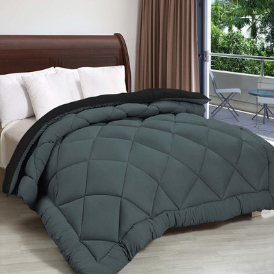 NK Handlooms Checkered Double Quilt for  Heavy Winter(Poly Cotton, BLACK & GREY)