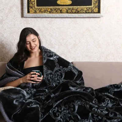 SM DECOR Printed Single Mink Blanket for  Heavy Winter(Polyester, Grey)