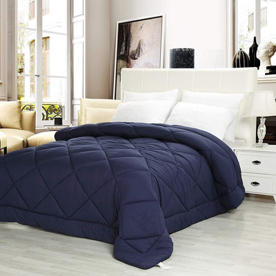 Linenovation Solid Double Comforter for  Heavy Winter(Polyester, Dark Blue)