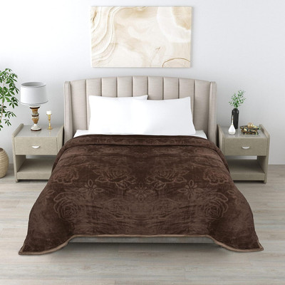 Anadhika Self Design Double Mink Blanket for  Heavy Winter(Woollen Blend, Brown)