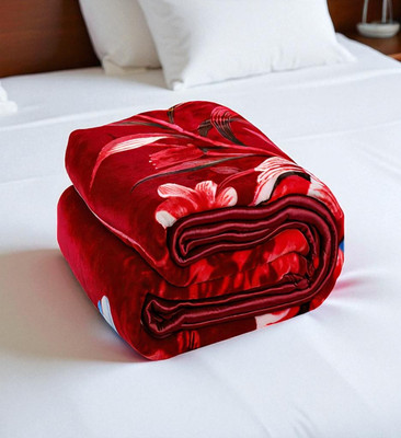 Swikon star Floral Double Mink Blanket for  Heavy Winter(Polyester, Red, White)