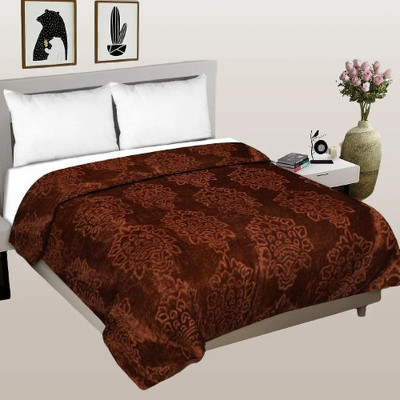 Varaari Self Design Single Mink Blanket for  Heavy Winter(Woollen Blend, Brown)