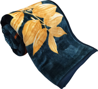 WARMZY Floral Double Mink Blanket for  Heavy Winter(Polyester, Blue)