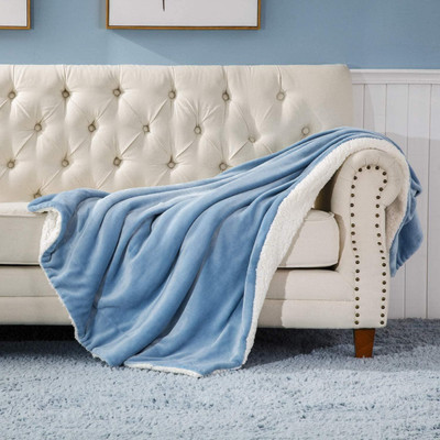VAS COLLECTIONS Solid Single Sherpa Blanket for  AC Room(Polyester, Aqua)