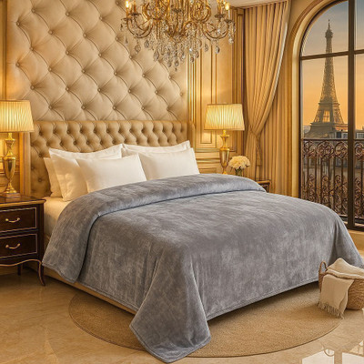 OSONICTEXTILE Solid Double Mink Blanket for  AC Room(Microfiber, Grey)