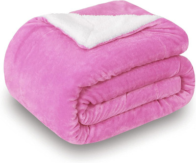 Flipkart Perfect Homes Solid Single Sherpa Blanket for  Heavy Winter(Polyester, Pink & White)