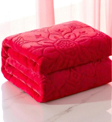 GKM Floral Double Mink Blanket for  Heavy Winter(Microfiber, Red)