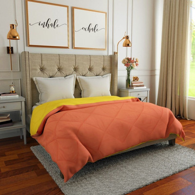 Sai Store Solid King Quilt for  Heavy Winter(Poly Cotton, Orange & Yellow)