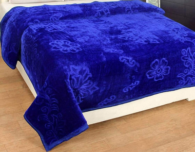HOLYKRAFT Floral Double Mink Blanket for  Mild Winter(Microfiber, Blue)