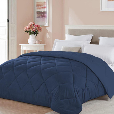Linenovation Solid Single Comforter for  Mild Winter(Poly Cotton, Dark Blue)