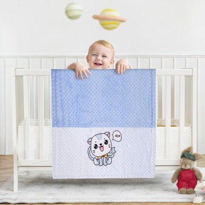 Baby Moo Cartoon Single Crib Baby Blanket for  Mild Winter(Polyester, Blue, White)