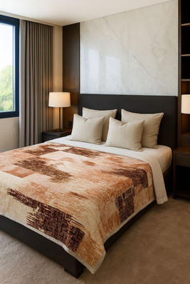 Signature Abstract Double Mink Blanket for  Mild Winter(Polyester, Mocha Strokes)