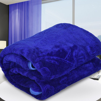 SPANGLE Self Design Double Mink Blanket for  Mild Winter(Microfiber, Blue)