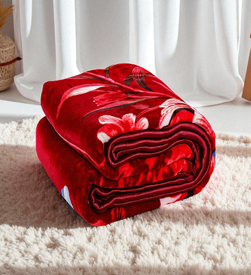 Changers Solid Single Mink Blanket for  Mild Winter(Microfiber, Red, White)