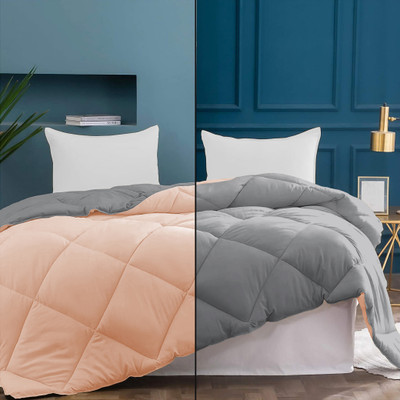 Indian Kingdom Solid Single Comforter for  Heavy Winter(Microfiber, Silver/Peach)