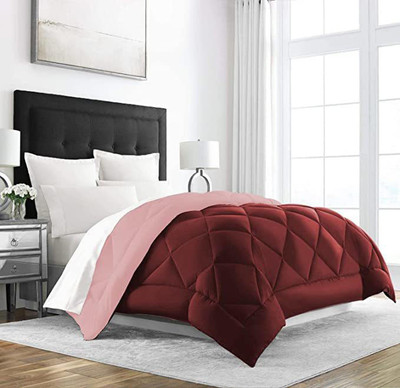 Comfowell Solid Single Comforter for  Heavy Winter(Poly Cotton, Maroon & Peach)