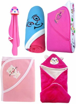 BABY ZONE Embroidered Crib Hooded Baby Blanket for  AC Room(Microfiber, 4200_Rani&4202_Rani&1100_Rani&4200E_Pink&3110_Rani)