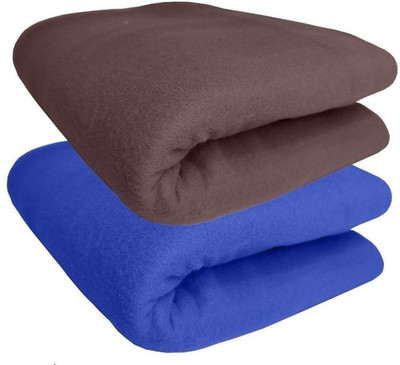 VORDVIGO Solid Single Fleece Blanket for  Mild Winter(Polyester, Blue, Brown)