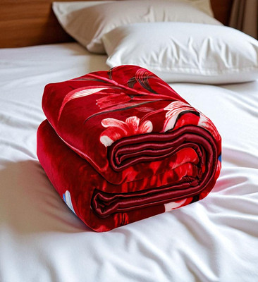 Changers Floral Double Mink Blanket for  Mild Winter(Silk, Red, White)