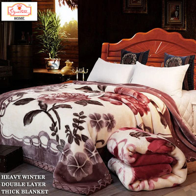 Signature Floral Double Mink Blanket for  Heavy Winter(Fur, Luxurious Purple Heavy Winter Thick Blanket with 3D Embossing 2-Layers 17)