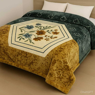 SIE STORE Printed Double Weighted Blanket for  Heavy Winter(Microfiber, MUSTARD GREEN)