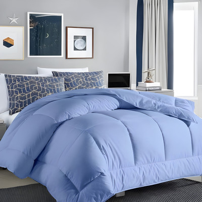 Linenovation Solid Double Comforter for  Heavy Winter(Polyester, Sky Blue)