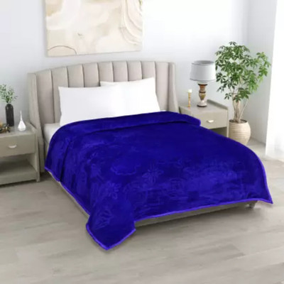 ACZO FEEL Floral Double Mink Blanket for  Heavy Winter(Microfiber, Blue)