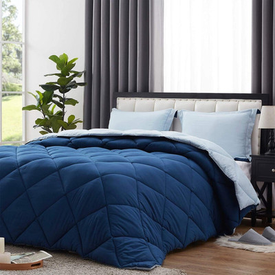 Comfowell Solid Single Quilt for  Heavy Winter(Poly Cotton, PB & Sky Blue)