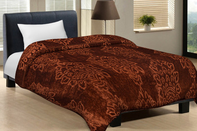 SPANGLE Self Design Single Mink Blanket for  Mild Winter(Microfiber, Brown)