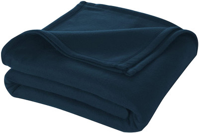 Cloth Fusion Solid Single Fleece Blanket for  Heavy Winter(Polyester, NAVY)