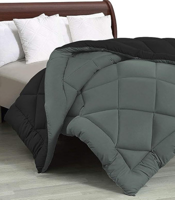 Convalexa Solid King Quilt for  Heavy Winter(Poly Cotton, Black & Grey)