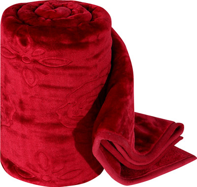 IWS Self Design Double Mink Blanket for  Mild Winter(Woollen Blend, Red)