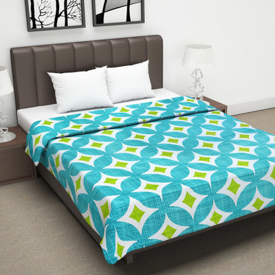 Divine Casa Printed Double Dohar for  AC Room(Cotton, Green & Yellow)
