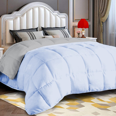 Indian Kingdom Solid Double AC Blanket for  AC Room(Microfiber, Silver/Sky Blue)
