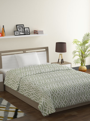 SWAYAM Geometric Single Comforter for  Mild Winter(Cotton, Green)