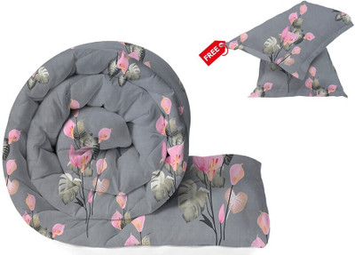 BSB HOME Floral Double AC Blanket for  Heavy Winter(Microfiber, Grey & Peach & Multicolor)