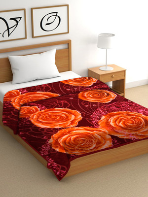 ARIVETS Floral, Solid, Printed Single Mink Blanket for  Heavy Winter(Microfiber, Maroon)